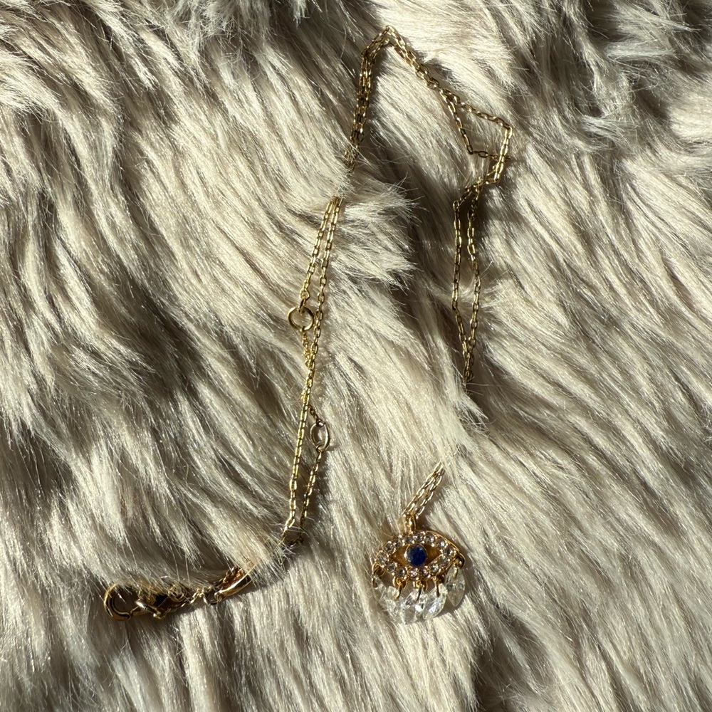 BaubleBar Gold Necklace with Blue Eye Pendant